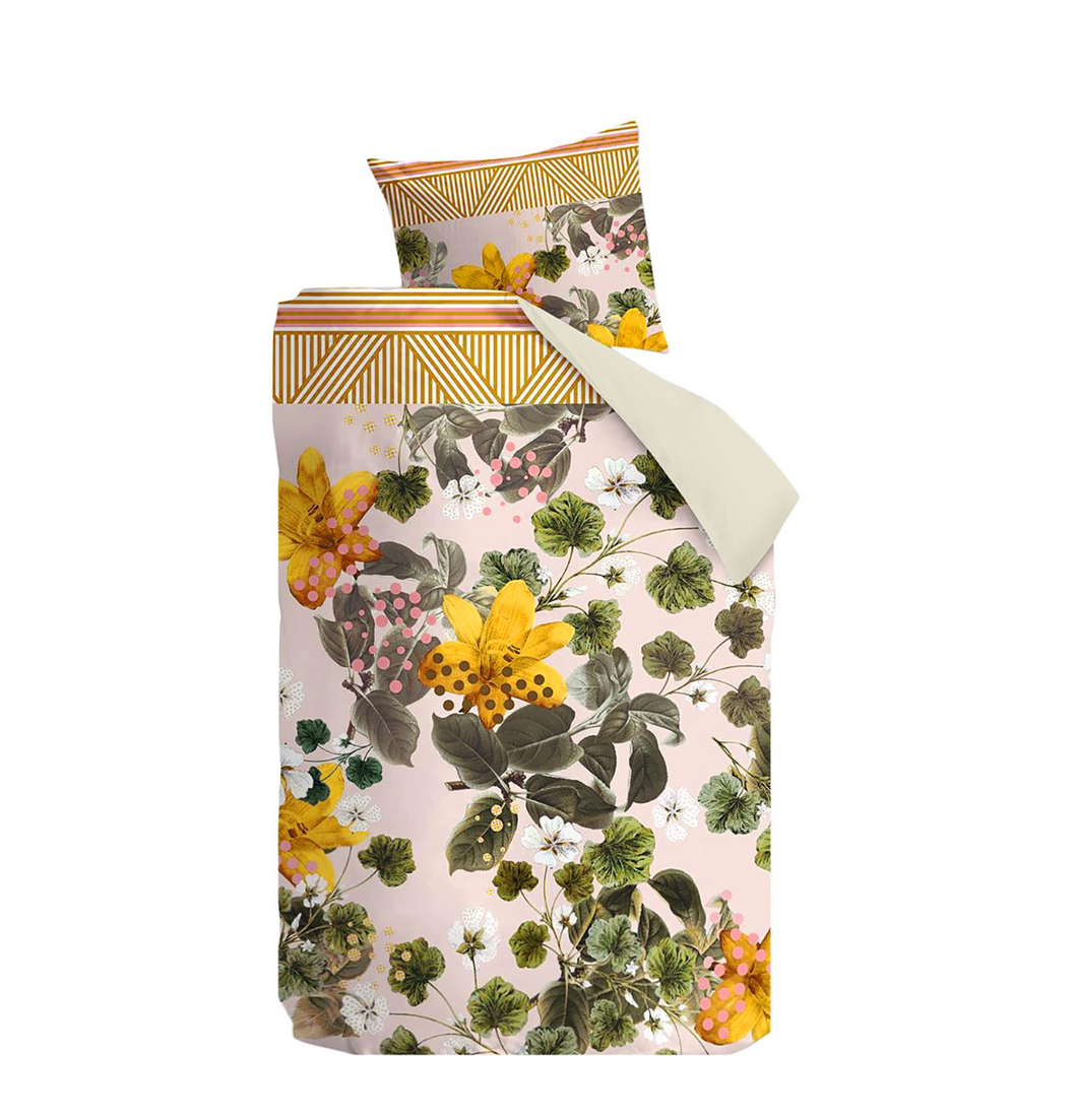 REDUZIERT! -40% Bettwäsche Botanical Flower Baumwollstoff - Mehrfarbig - 140 x 200/220 cm + Kissen 70 x 60 cm