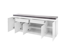 Lade das Bild in den Galerie-Viewer, REDUZIERT! -50% Sideboard Namona III Inkl. Beleuchtung - Beton Dekor / Weiß

