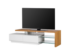 Lade das Bild in den Galerie-Viewer, REDUZIERT! -40% TV-Lowboard Molios I Eiche teilmassiv - Weiß / Eiche
