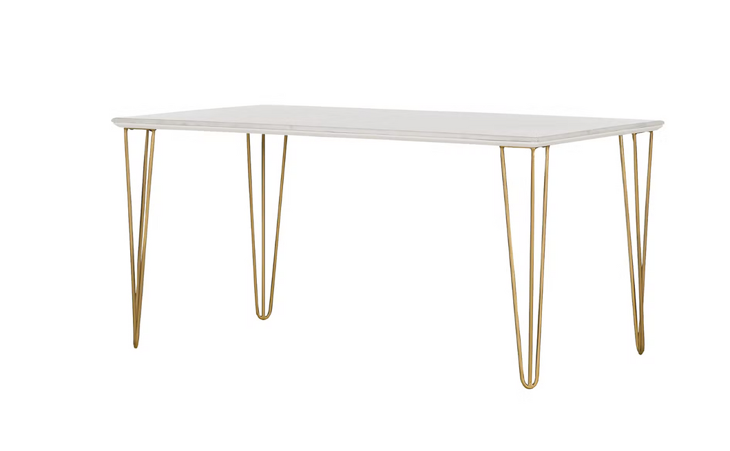 REDUZIERT! -33% Esstisch Golcar Marmor / Metall - Marmor Weiß / Gold - 160 x 90 cm