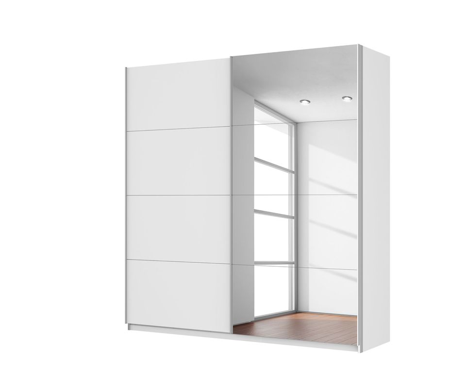 Schwebetürenschrank Quadra (mit Spiegel) Alpinweiß- Höhe: 230 cm