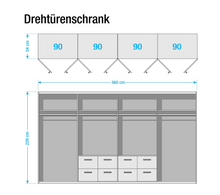 Lade das Bild in den Galerie-Viewer, REDUZIERT! -50% Drehtürenschrank Bingen Breite: 360 cm
