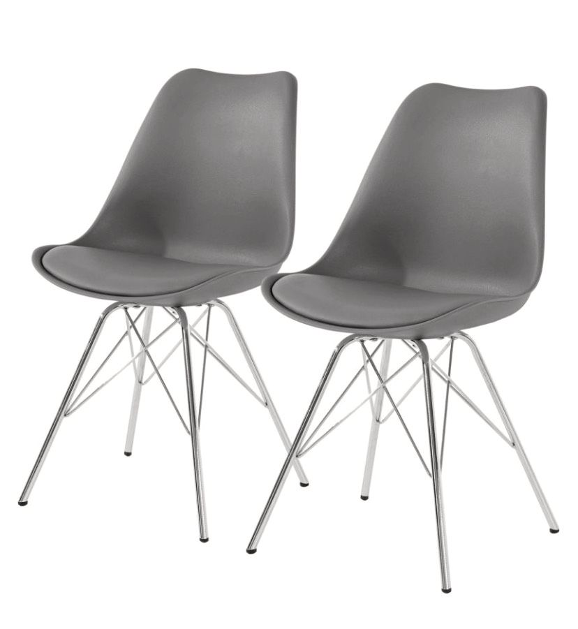 Esszimmerstuhl Beatty (2er-Set) Grau - Chrom glänzend